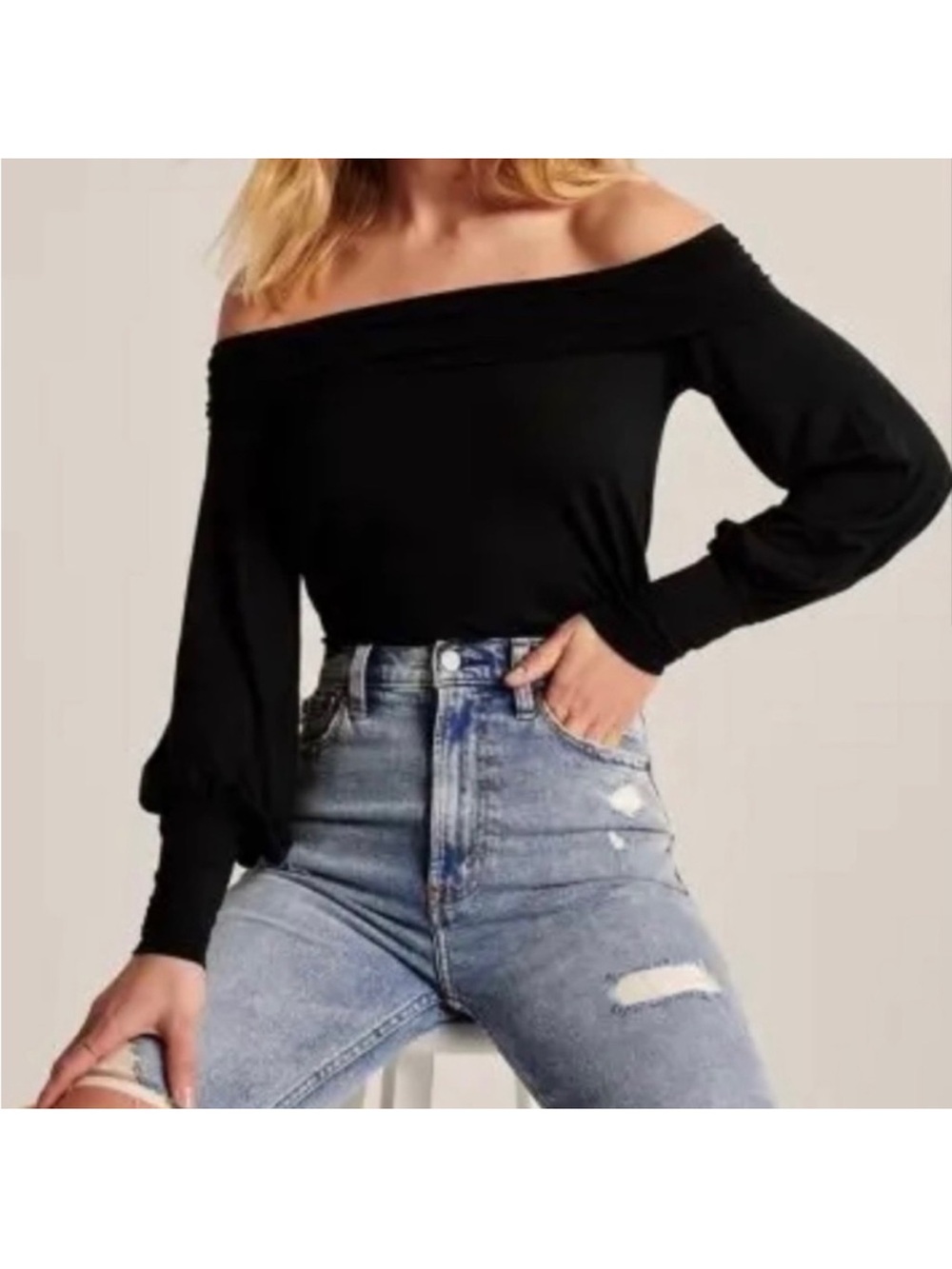Abercrombie & Fitch Soft A&F Drapey Black Shirt Off Shoulder Women’s XS Top